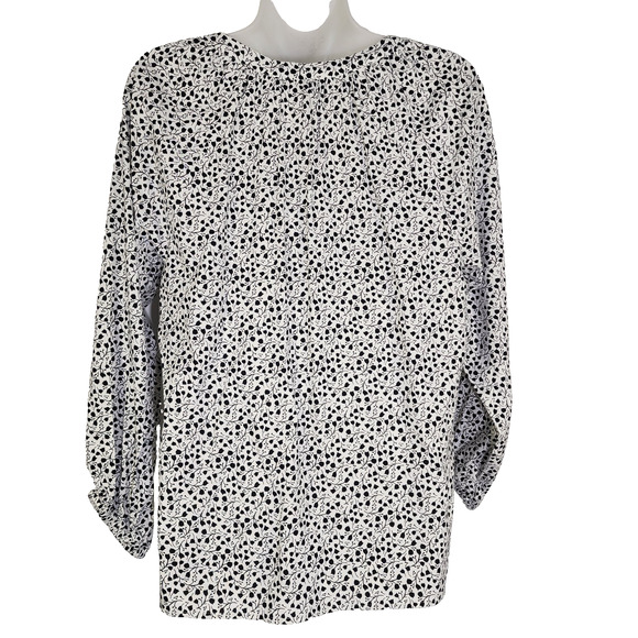 Loft Womens Top Small Floral Long Sleeve Black White Lightweight Tie Keyhole - Picture 2 of 9